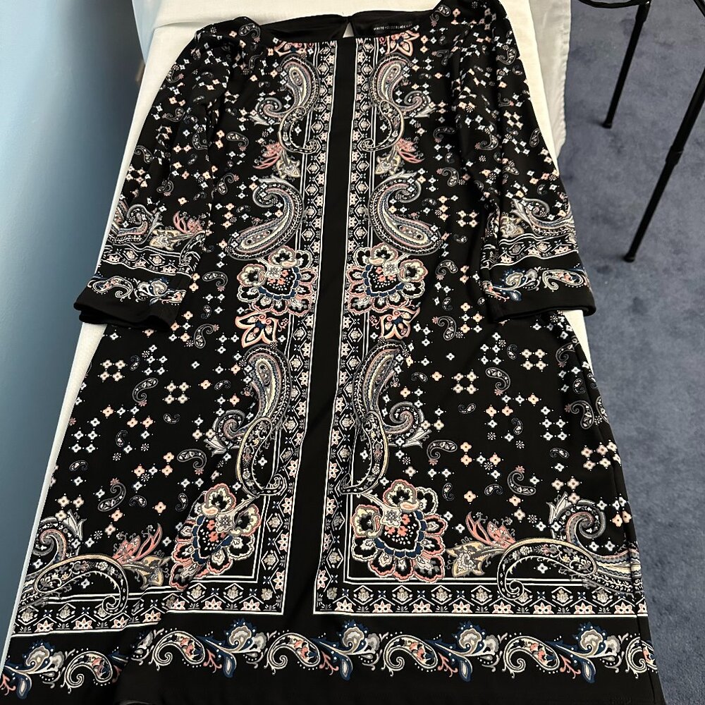 WHBM long sleeved black print dress